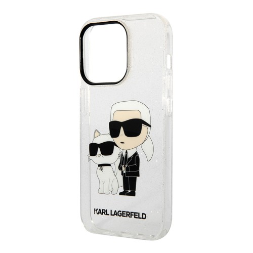 Lagerfeld для iPhone 15 Pro Max чехол PC/TPU NFT Karl & Choupette Hard Glitter Transparent