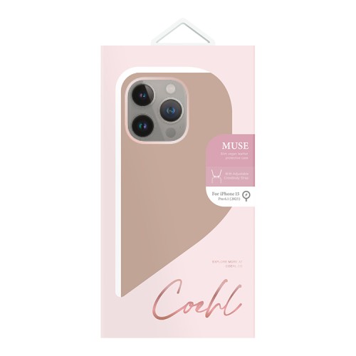 Uniq для iPhone 15 Pro чехол COEHL MUSE Leatherette with Strap Dusty Nude (MagSafe)