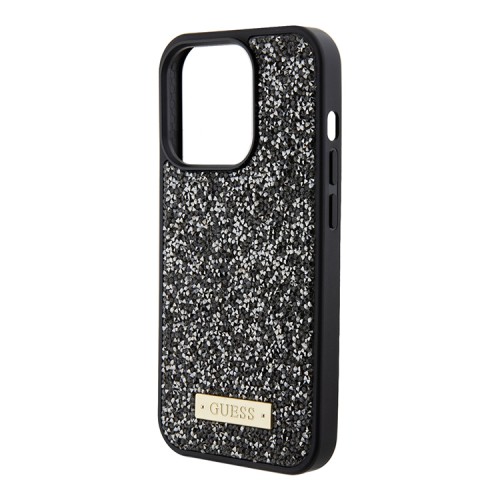 Guess для iPhone 15 Pro Max чехол Diamond Rhinestone Plate metal logo Hard Black