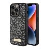 Guess для iPhone 15 Pro Max чехол Diamond Rhinestone Plate metal logo Hard Black