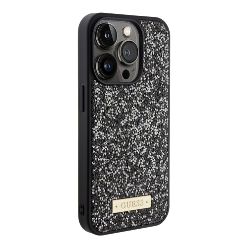 Guess для iPhone 15 Pro Max чехол Diamond Rhinestone Plate metal logo Hard Black