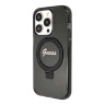 Guess для iPhone 15 Pro чехол PC/TPU Script logo + Ring stand Hard Glitter Black (MagSafe)