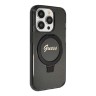 Guess для iPhone 15 Pro чехол PC/TPU Script logo + Ring stand Hard Glitter Black (MagSafe)