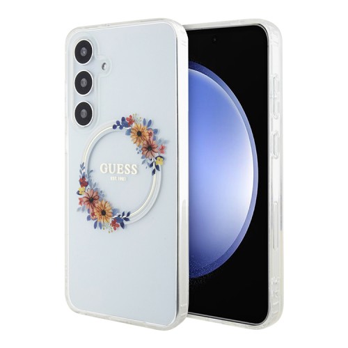 Guess для Galaxy S24+ чехол PC/TPU Flowers Wreath Hard Transparent (MagSafe)