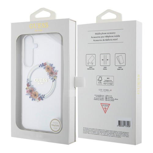 Guess для Galaxy S24+ чехол PC/TPU Flowers Wreath Hard Transparent (MagSafe)