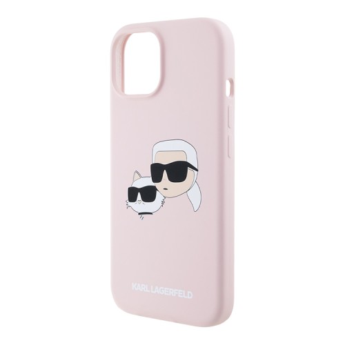 Karl Lagerfeld для iPhone 15 чехол Liquid Silicone NFT Karl & Choupette Head Hard Pink (MagSafe)