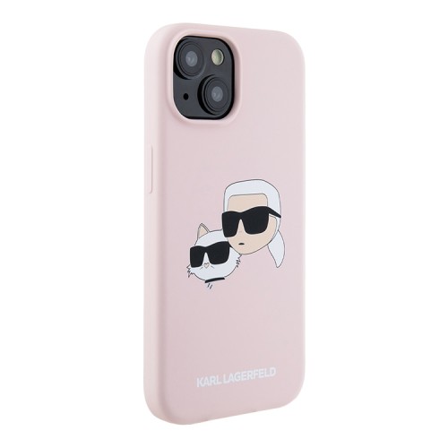 Karl Lagerfeld для iPhone 15 чехол Liquid Silicone NFT Karl & Choupette Head Hard Pink (MagSafe)