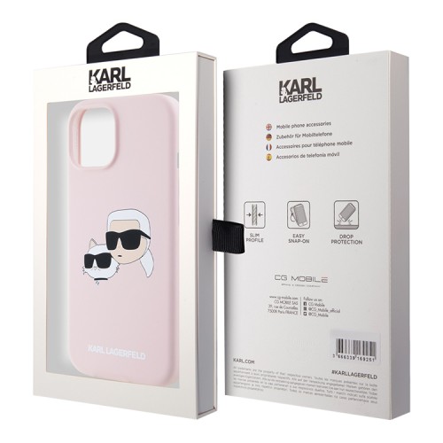 Karl Lagerfeld для iPhone 15 чехол Liquid Silicone NFT Karl & Choupette Head Hard Pink (MagSafe)