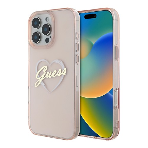 Guess для iPhone 16 Pro Max чехол PC/TPU Heart Pink
