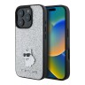 Karl Lagerfeld для iPhone 16 Pro чехол Fixed glitters NFT Choupette метал.значок, серебристый