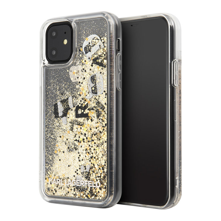Чехол Karl Lagerfeld Liquid Glitter Floatting Charms для iPhone 11, золотой