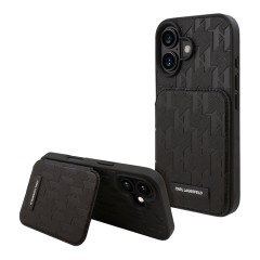 Karl Lagerfeld для iPhone 16 чехол Cardslot Stand PU Saffiano Monogram Plate logo Hard Black