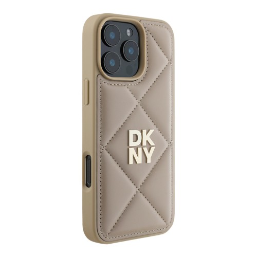 DKNY для iPhone 16 Pro Max чехол PU Quilted Stack metal logo Hard Beige