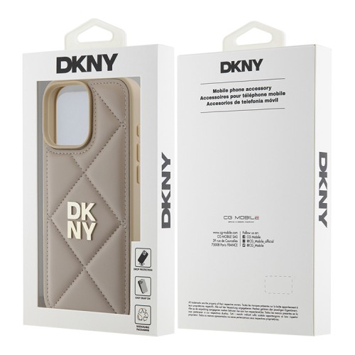 DKNY для iPhone 16 Pro Max чехол PU Quilted Stack metal logo Hard Beige