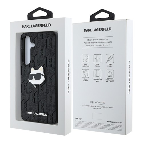Karl Lagerfeld для Galaxy S25 чехол PU Grained Monogram NFT Choupette metal Head Hard Black