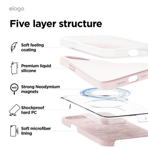 Elago для iPhone 16e чехол Soft silicone (Liquid) Lovely Pink (MagSafe)