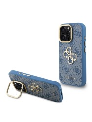 Guess для iPhone 16 Pro Max чехол PU 4G Big metal logo and Camera Stand Hard Blue