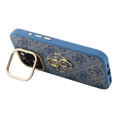Guess для iPhone 16 Pro Max чехол PU 4G Big metal logo and Camera Stand Hard Blue