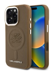 Karl Lagerfeld для iPhone 16 Pro Max чехол PU Initials & Metal logo Hard Brown (MagSafe)