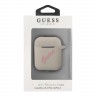Guess Silicone case Script logo with cord для Airpods 1/2, серый/розовый GUACA2LSVSGP