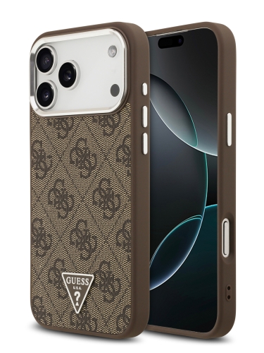 Guess для iPhone 17 Pro чехол PU 4G Triangle metal logo Silver camera Hard Brown (MagSafe)