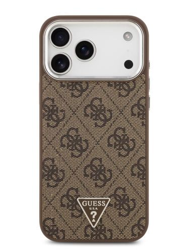 Guess для iPhone 17 Pro чехол PU 4G Triangle metal logo Silver camera Hard Brown (MagSafe)