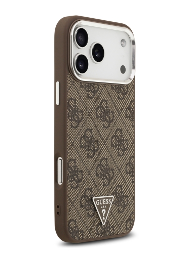 Guess для iPhone 17 Pro чехол PU 4G Triangle metal logo Silver camera Hard Brown (MagSafe)