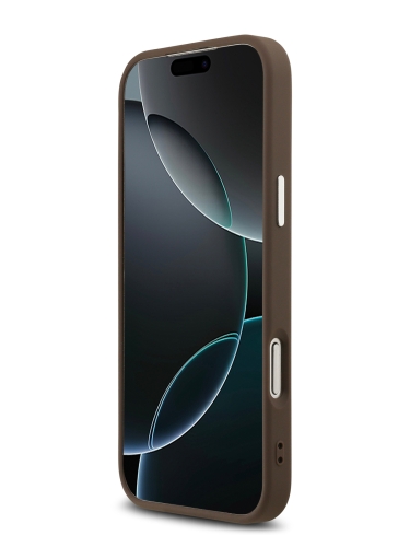 Guess для iPhone 17 Pro чехол PU 4G Triangle metal logo Silver camera Hard Brown (MagSafe)