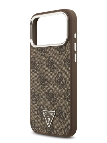 Guess для iPhone 17 Pro чехол PU 4G Triangle metal logo Silver camera Hard Brown (MagSafe)