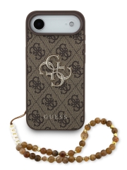 Guess для iPhone Air чехол PU 4G Big metal logo Hard + Pearl Hand Strap Brown
