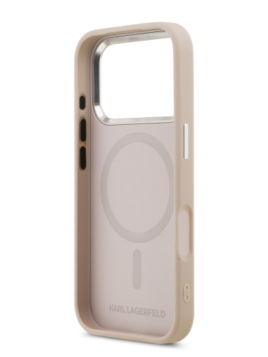 Karl Lagerfeld для iPhone 17 Pro чехол PU NFT Karl & Choupette heads Metal pin & Cam Hard Pink (MagSafe)