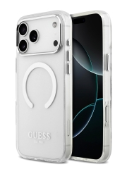 Guess для iPhone 17 Pro Max чехол IML Metal outline and Camera Hard Transparent/Silver (MagSafe)
