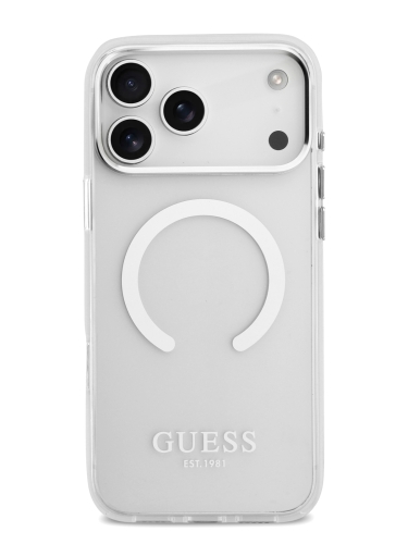 Guess для iPhone 17 Pro Max чехол IML Metal outline and Camera Hard Transparent/Silver (MagSafe)