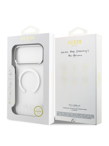 Guess для iPhone 17 Pro Max чехол IML Metal outline and Camera Hard Transparent/Silver (MagSafe)