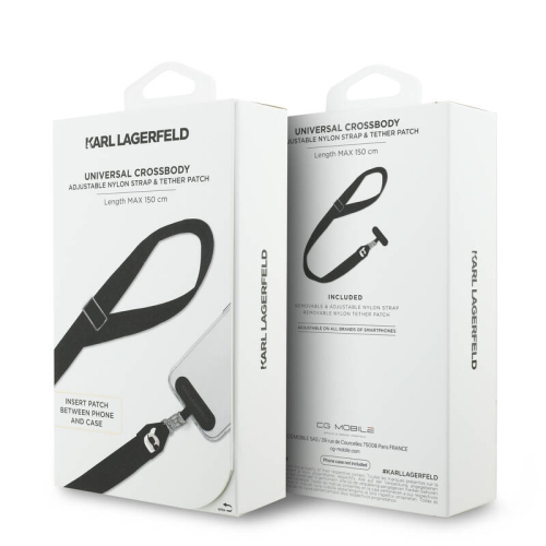 Karl Lagerfeld шнурок на шею Crossbody Nylon Strap Karl head metal logo + Smartphone patch Black