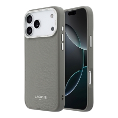 Lacoste для iPhone 17 Pro Max чехол PU Grained Metal Foil logo &amp; Cam Hard Grey/Silver (MagSafe)