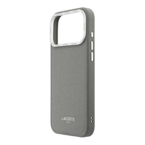 Lacoste для iPhone 17 Pro Max чехол PU Grained Metal Foil logo & Cam Hard Grey/Silver (MagSafe)