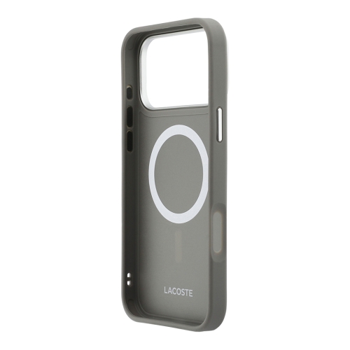 Lacoste для iPhone 17 Pro Max чехол PU Grained Metal Foil logo & Cam Hard Grey/Silver (MagSafe)