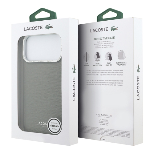 Lacoste для iPhone 17 Pro Max чехол PU Grained Metal Foil logo & Cam Hard Grey/Silver (MagSafe)