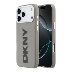 DKNY для iPhone 17 Pro Max чехол PU Full Wrapped leather Verical logo Metal Cam Hard Beige (MagSafe)