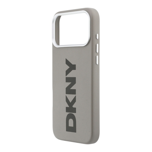 DKNY для iPhone 17 Pro Max чехол PU Full Wrapped leather Verical logo Metal Cam Hard Beige (MagSafe)