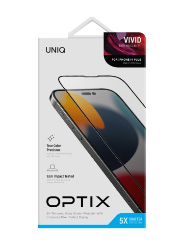 Защитное стекло Uniq OPTIX Vivid для iPhone 14 Plus | 13 Pro max, черная рамка (+installer)