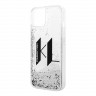 Чехол Lagerfeld Liquid glitter Big KL logo Hard для iPhone 14, серебристый