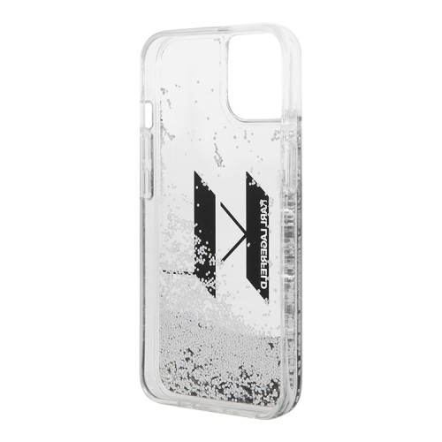 Чехол Lagerfeld Liquid glitter Big KL logo Hard для iPhone 14, серебристый