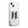 Чехол Lagerfeld Liquid glitter Big KL logo Hard для iPhone 14, серебристый