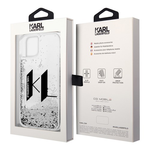 Чехол Lagerfeld Liquid glitter Big KL logo Hard для iPhone 14, серебристый