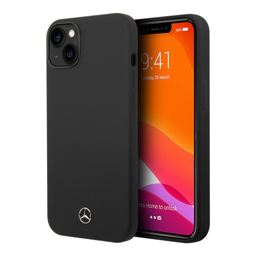 Чехол Mercedes Liquid Silicone Hard для iPhone 14, черный