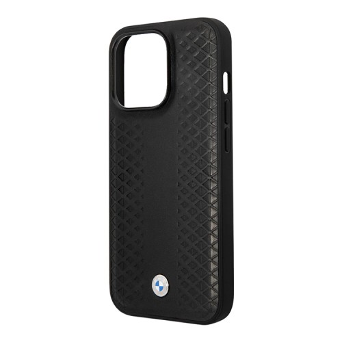 Кожаный чехол BMW Signature Leather Diamond pattern Hard для iPhone 14 Pro Max, черный