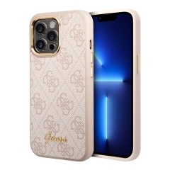 Чехол Guess PU 4G Script metal logo Hard для iPhone 14 Pro Max, розовый