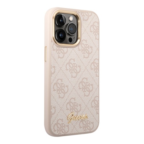 Чехол Guess PU 4G Script metal logo Hard для iPhone 14 Pro Max, розовый